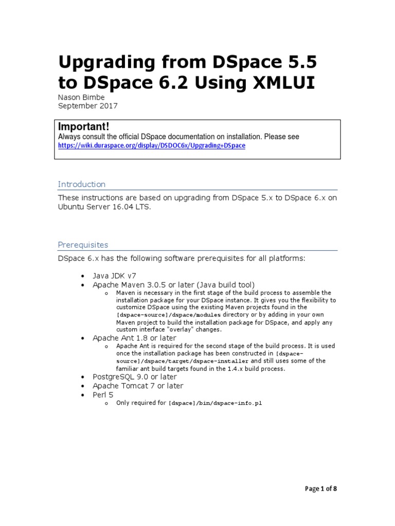DSpace Upgrade Guide for Admins | PDF | Postgre Sql | Backup