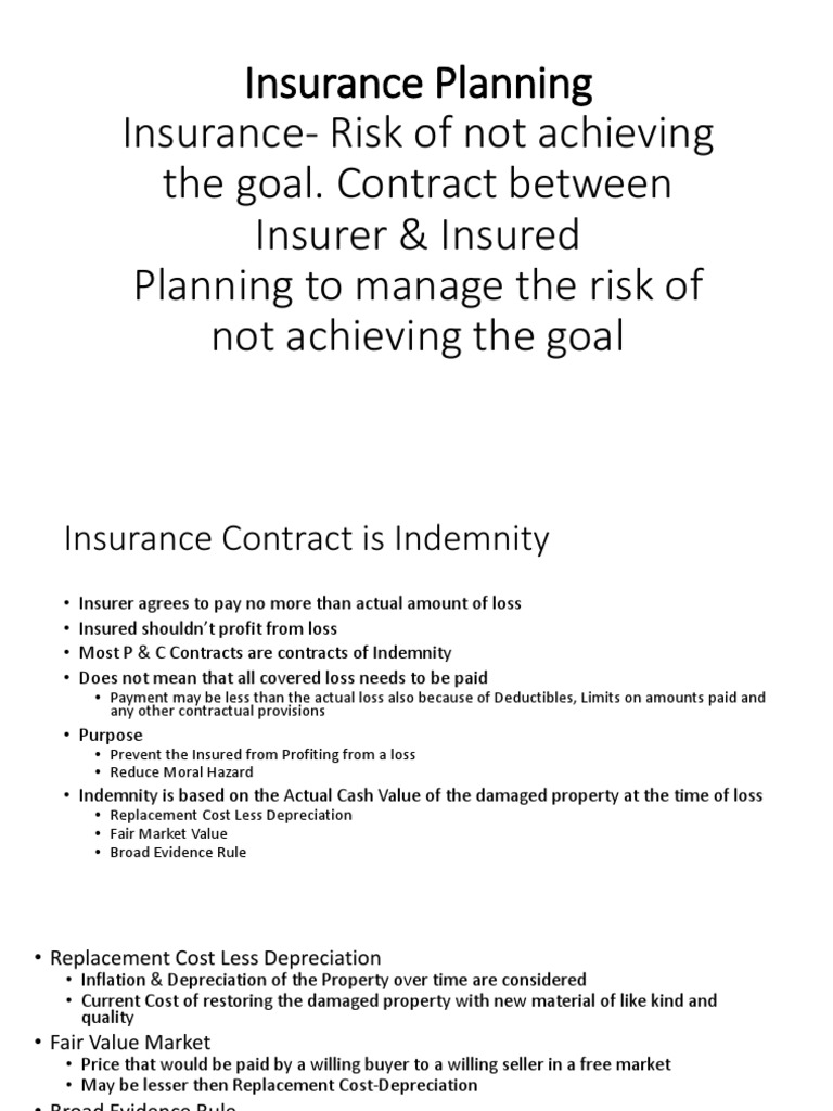 Insurance Planning PDF Insurance Indemnity
