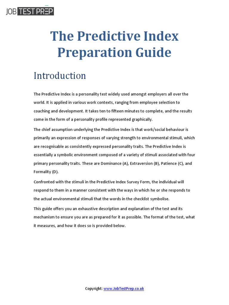 The Predictive Index Guide With Answer Key Uk | Extraversion And ...