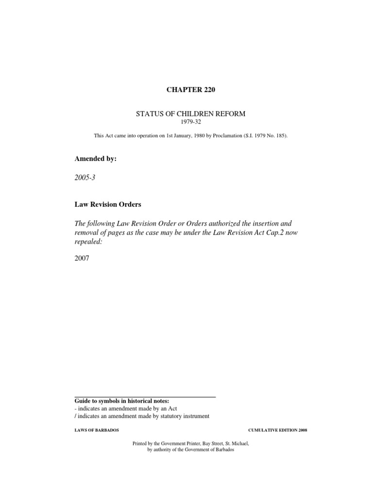 Status of Children (Reform) Act, Barbados PDF Notary Public Marriage
