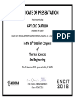 Certificado de Presentación - SOLAR RAY-TRACING SIMULATION AND THERMAL ANALYSIS OF A DISH STIRLING RECEIVER PDF