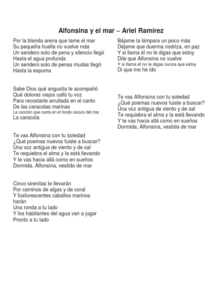 Alfonsina y el mar: Letra y Poema | PDF