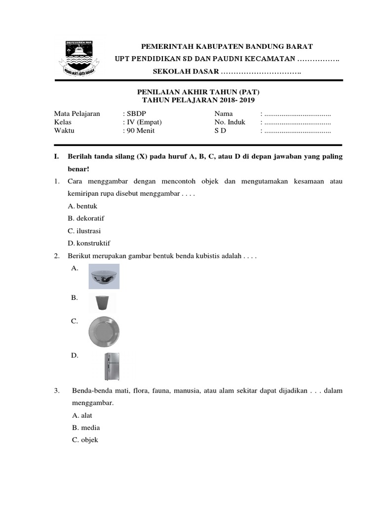 Soal Pat Sbdp Kls 4