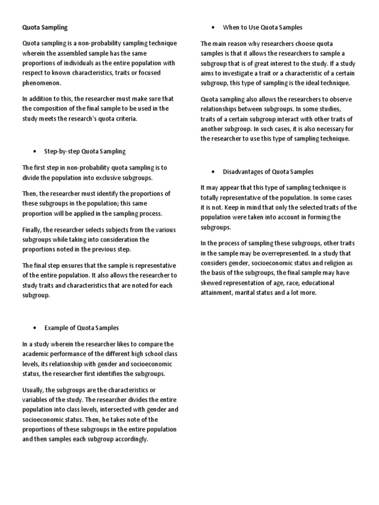 Experimental Research Quota Sampling | PDF | Sampling (Statistics ...