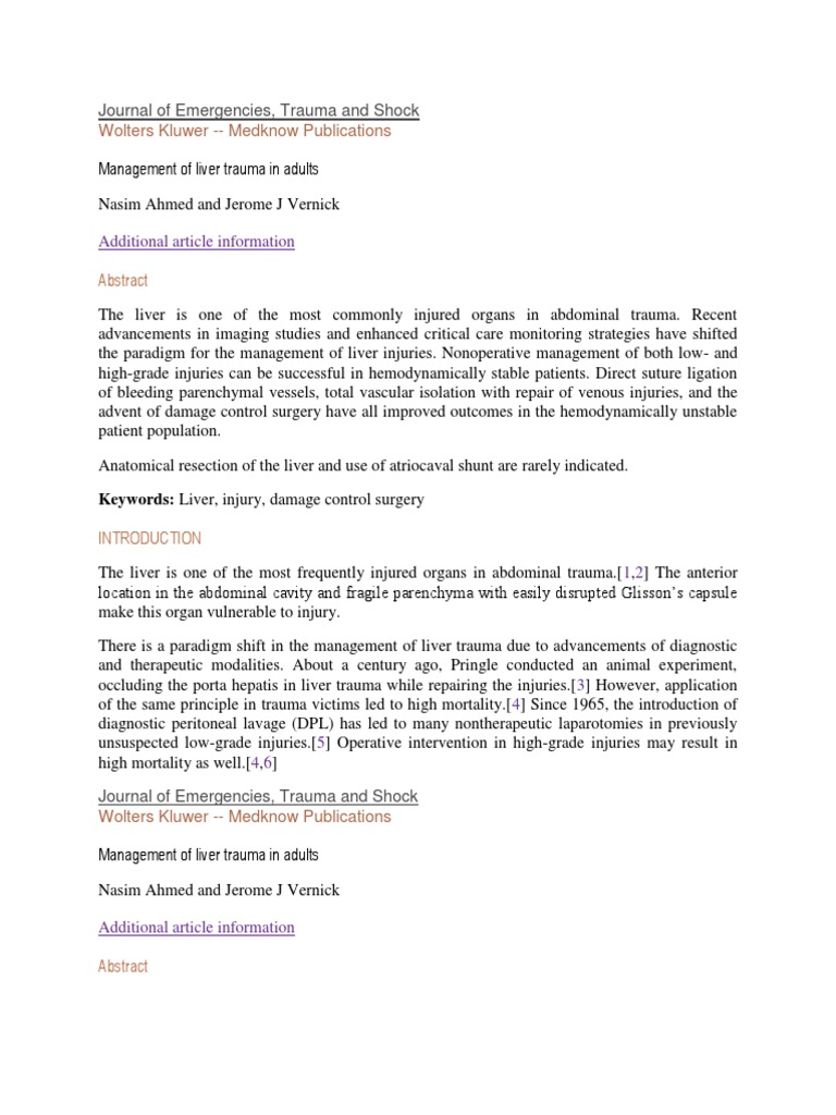 Wolters Kluwer Medknow Publications Journal of Emergencies, Trauma