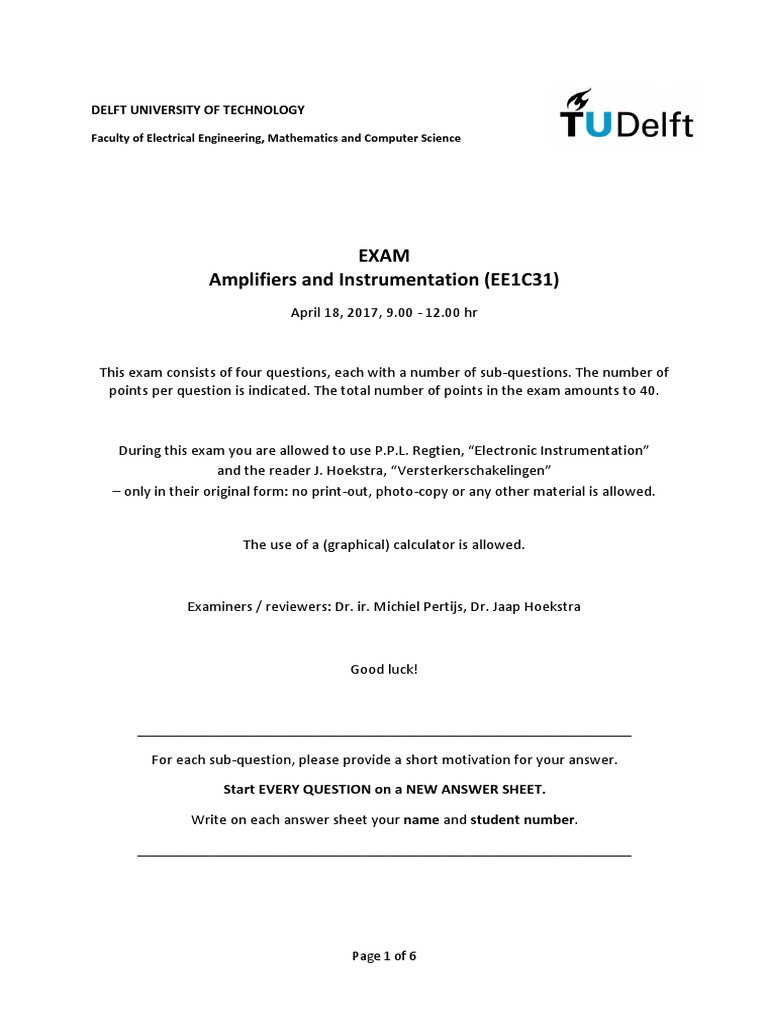Measurement Techniques and Instrumentation Exam Questions Covering