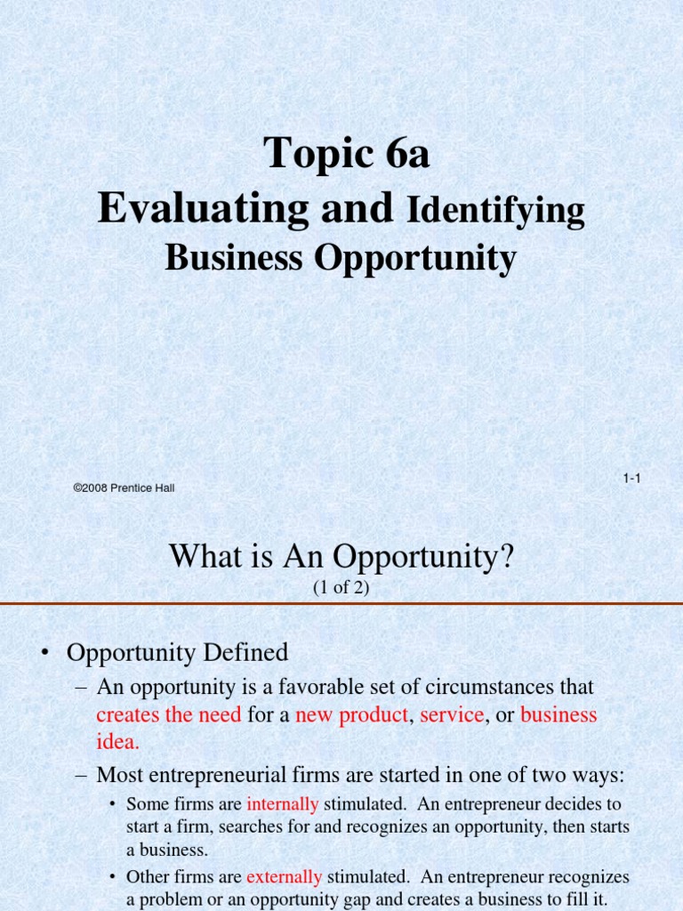 Topic 6a Evaluating and Identifying Business Opportunity | PDF ...
