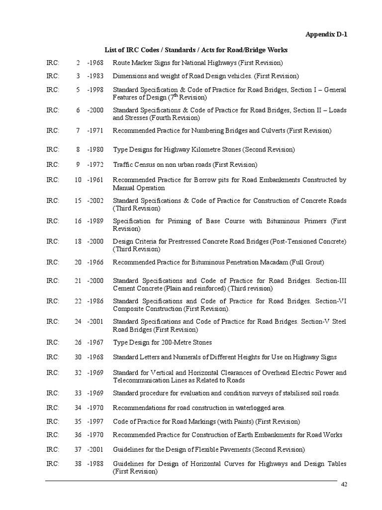 IRC Codes for Road and Bridge Works | PDF | Road | Road Surface