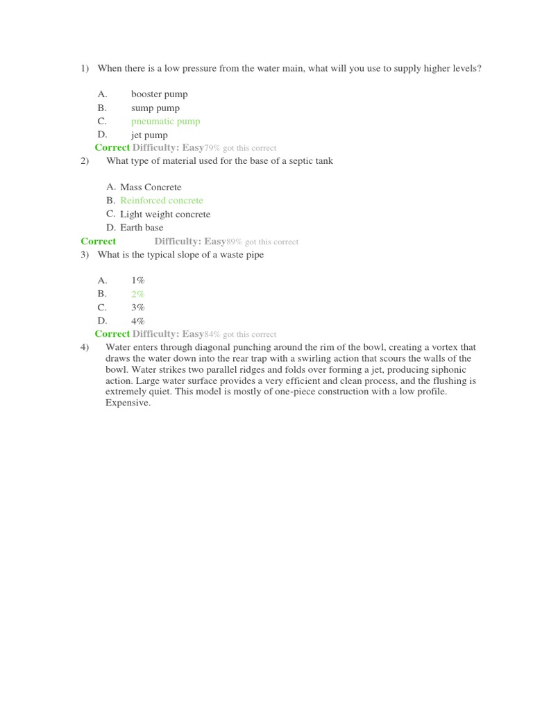 Correct: Difficulty: Easy | PDF | Plumbing | Water