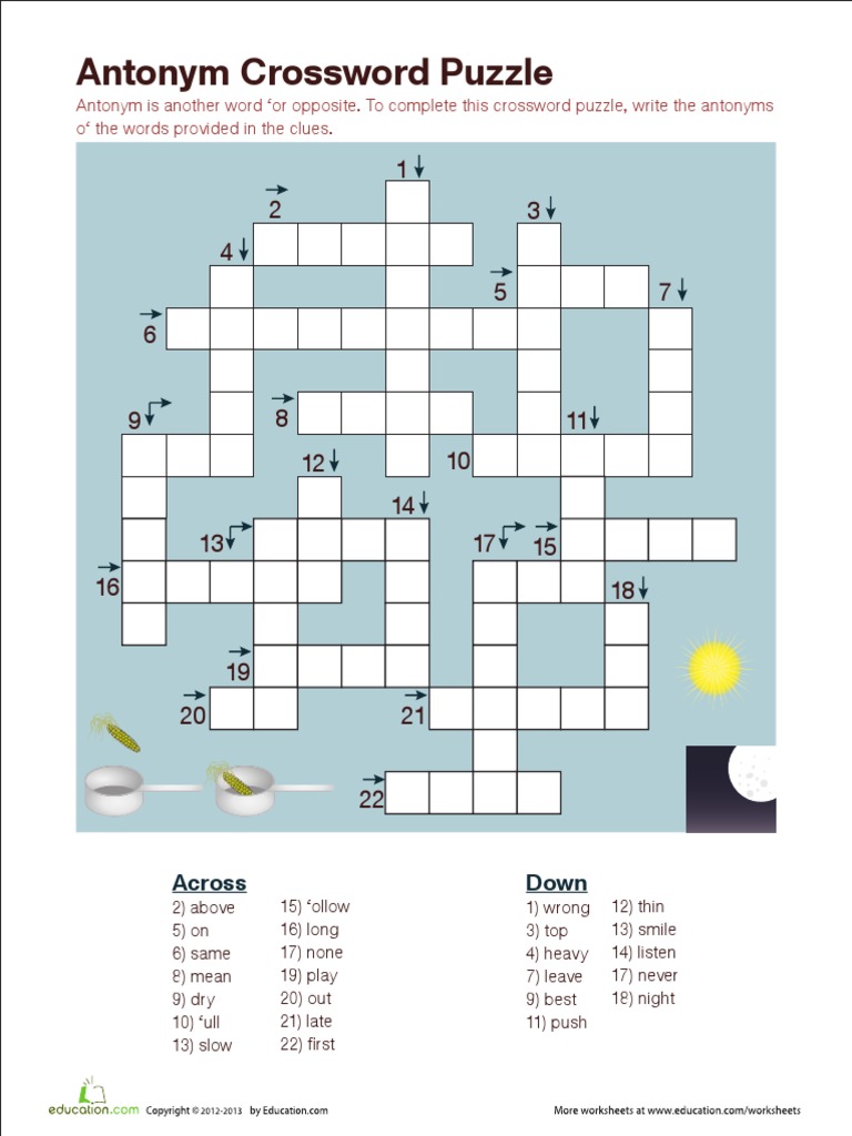 Antonym Crossword Puzzle PDF Crossword Word Puzzles