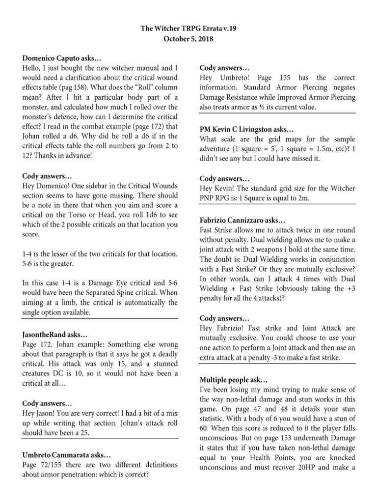 The Witcher TRPG Errata PDF | PDF