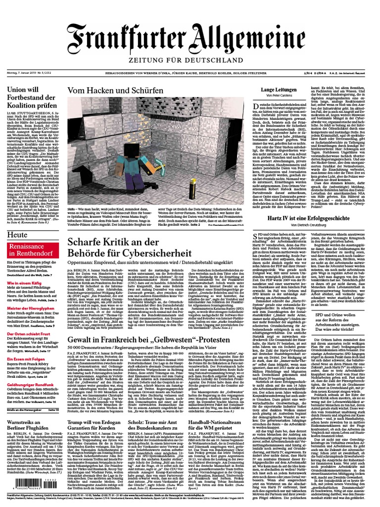Frankfurter Allgemeine Zeitung F.a.Z. - 07. Januar 2019  PDF