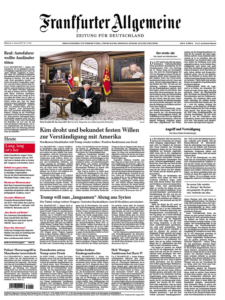 Frankfurter Allgemeine Zeitung F.a.Z. - 02. Januar 2019  PDF