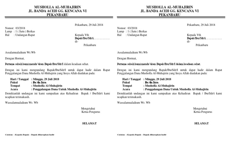 Undangan Rapat Penggalangan Dana