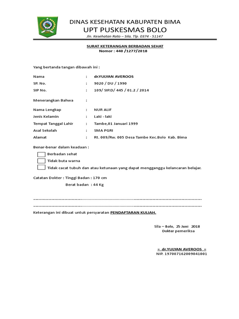 Surat Kesehatan Buta Warna Kosong Kuliah Doc