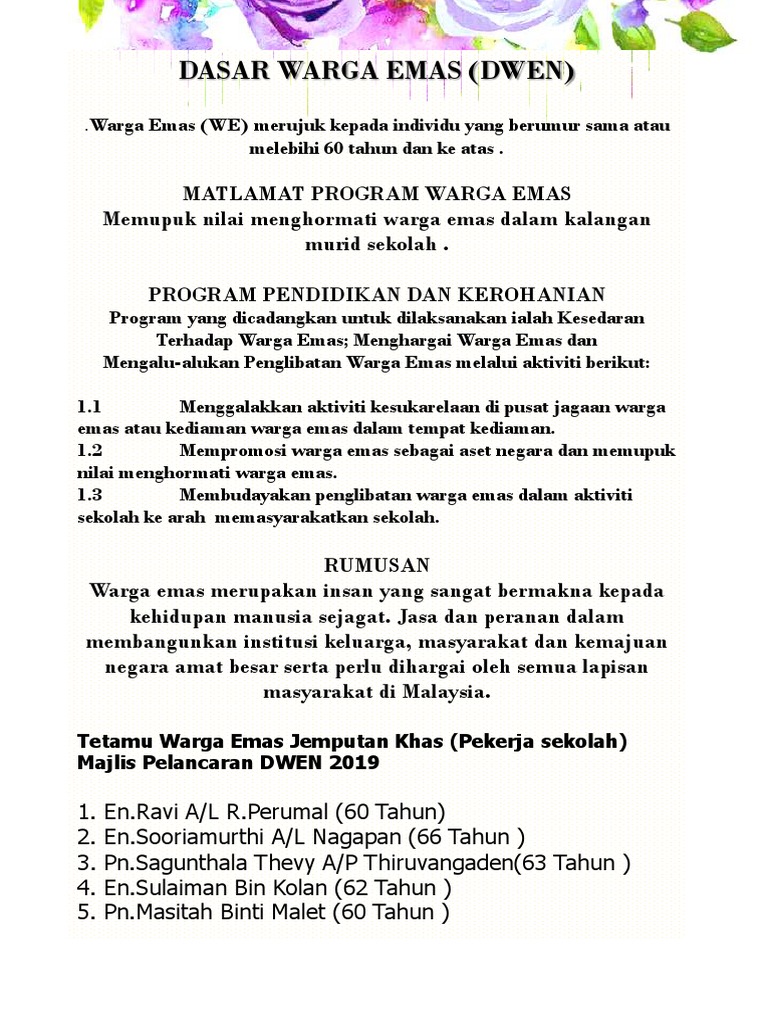 Buku Program Pelancaran Warga Emas 2019 Pdf