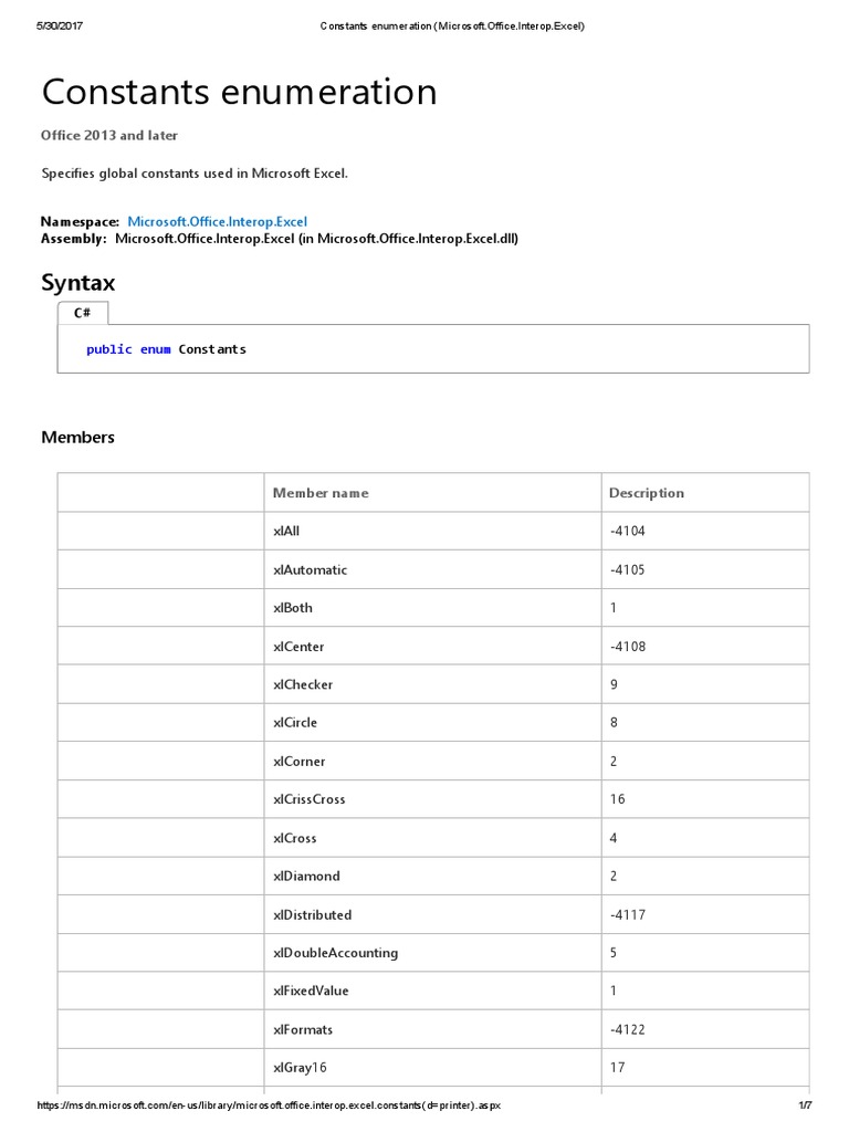 Constants Enumeration Microsoft Office interop PDF Computer