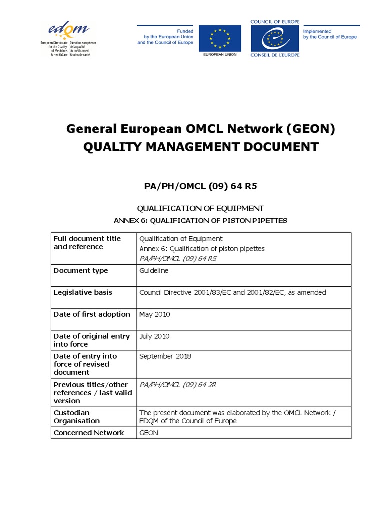 Qualification of Equipment Annex 6 Qualification of Piston Pipette