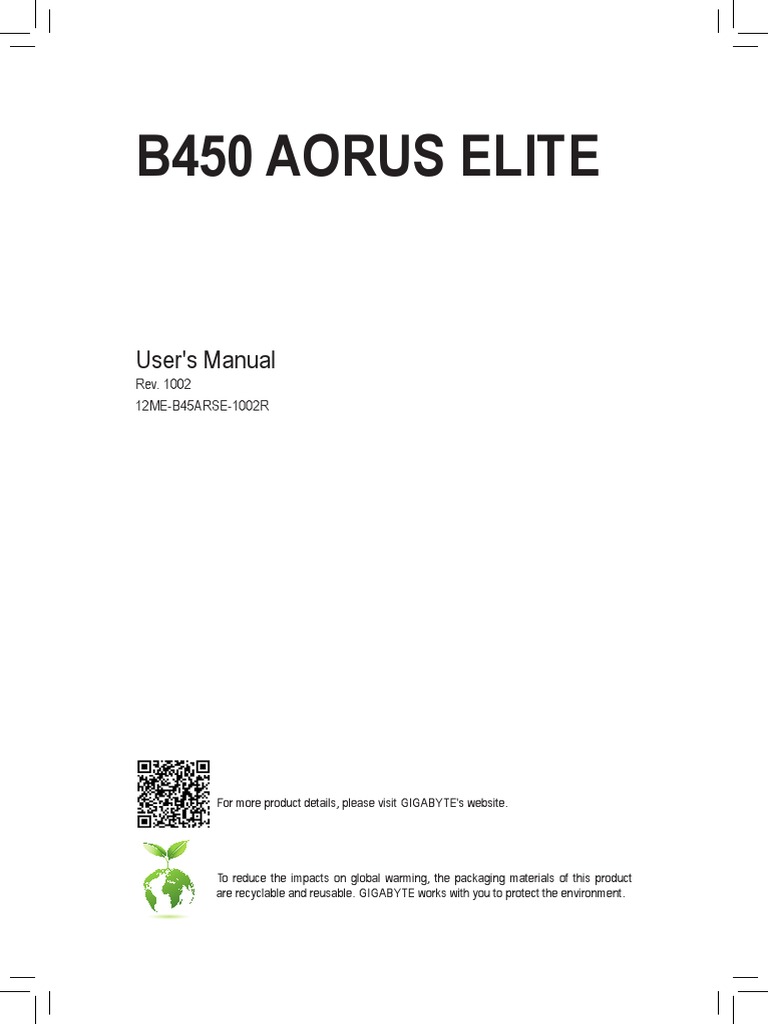 Mb Manual B450 Aorus Elite 1002 E 1 Hdmi Usb