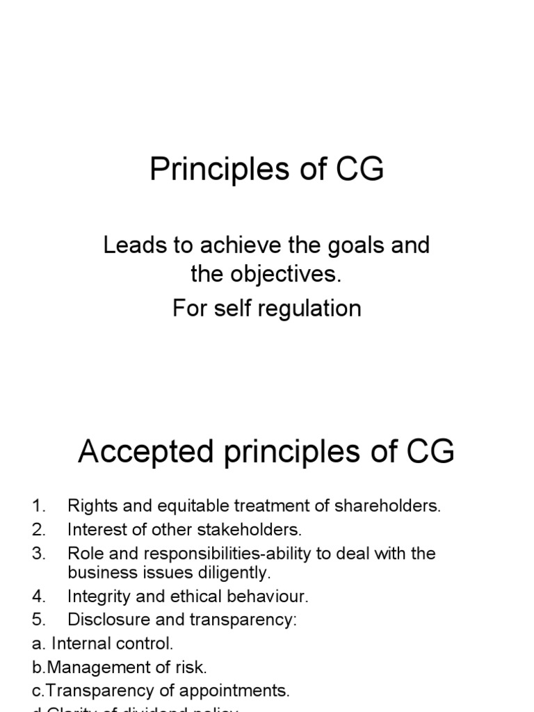 Principles of CG: Leads To Achieve The Goals and The Objectives. For ...