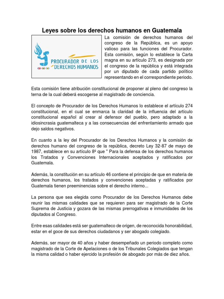 Leyes de Derechos Humanos en Guatemala | PDF | Derechos humanos ...