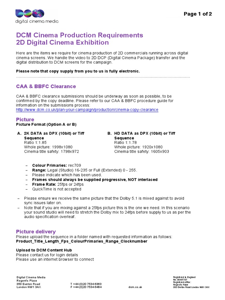 DCM 2D & 3D Cinema Production Guide | PDF | Digital Distribution ...
