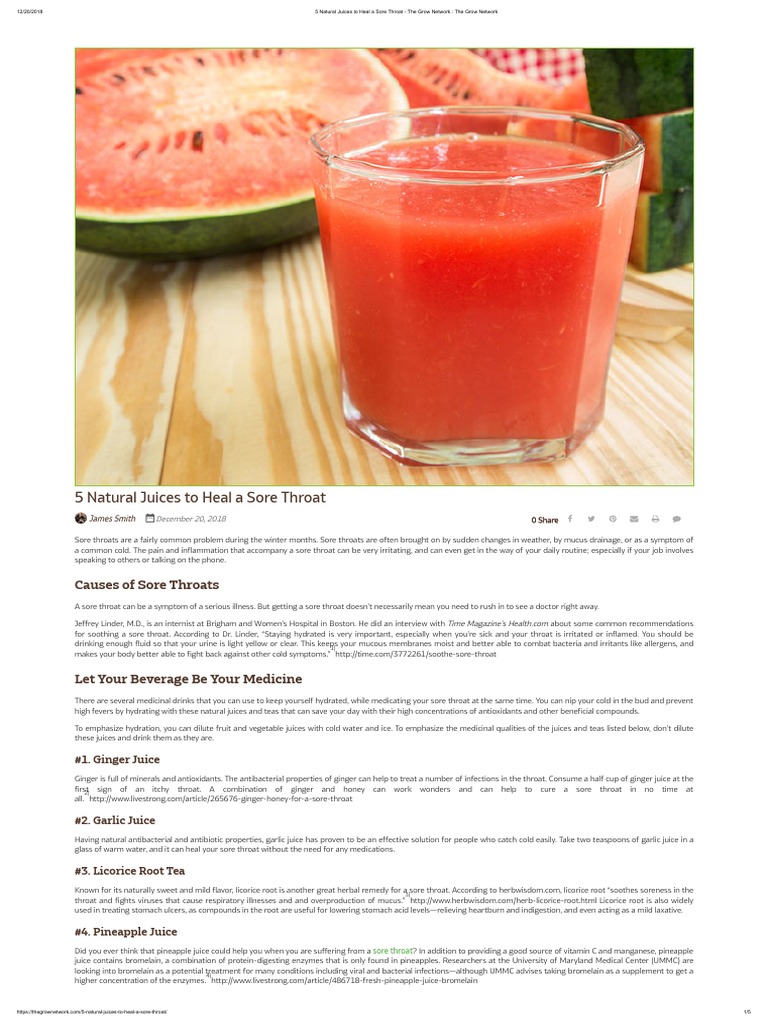 5 Natural Juices To Heal A Sore Throat PDF Honey Ginger