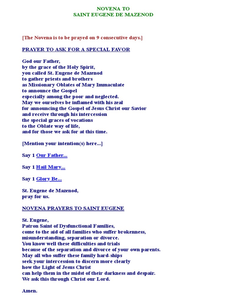 Novena To Saint Eugene de Mazenod PDF Saint Intercession