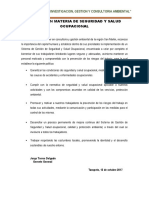 Politica en Materia de Seguridad y Salud Ocupacional