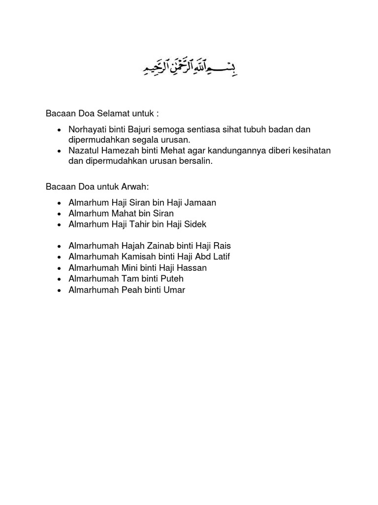 Bacaan Doa Selamat