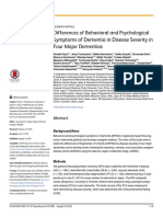 Differences of Behavioral and Psychological Symptoms of Dementia in Disease Severity in Four Major Dementias