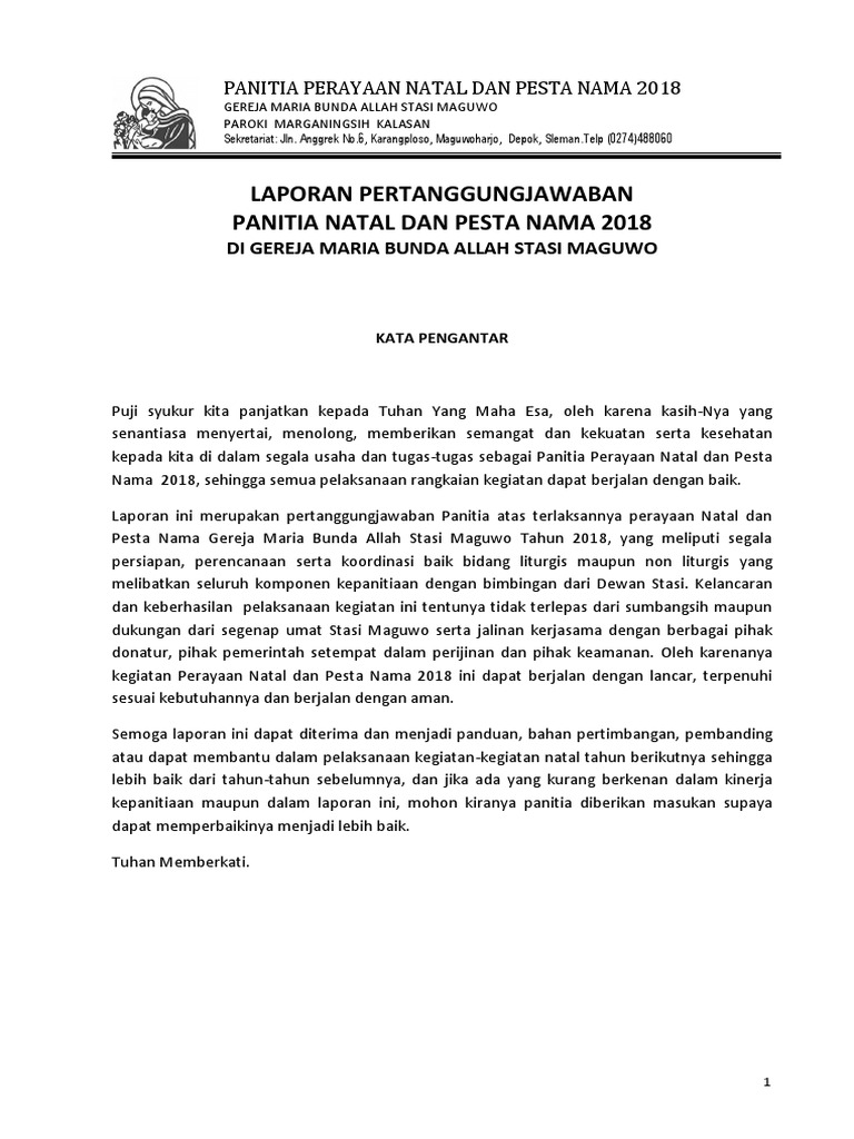 Lpj Panitia Perayaan Natal Dan Pesta Nama 2018 Fixfix