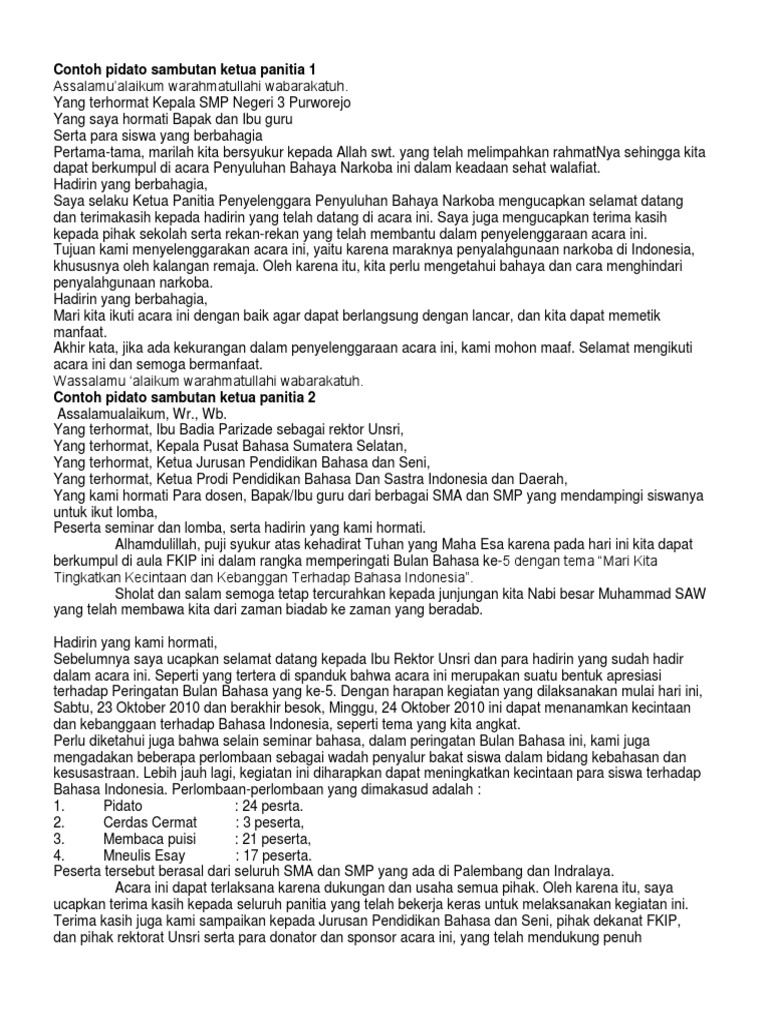 Contoh Pidato Sambutan Ketua Panitia PDF Kajian Bahasa Asing