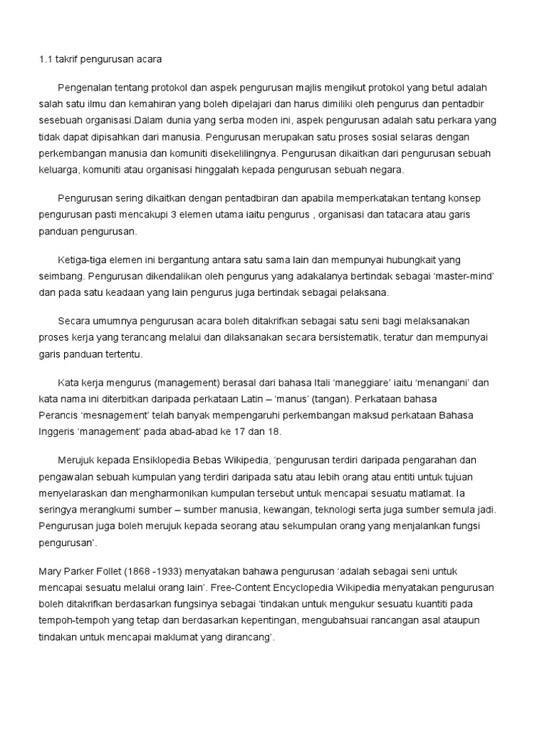 Takrif Pengurusan Acara Pdf