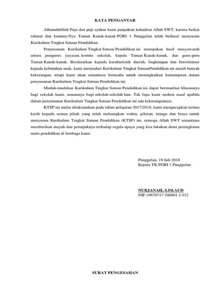 Ktsp Tk Pgri 1 Punggelan