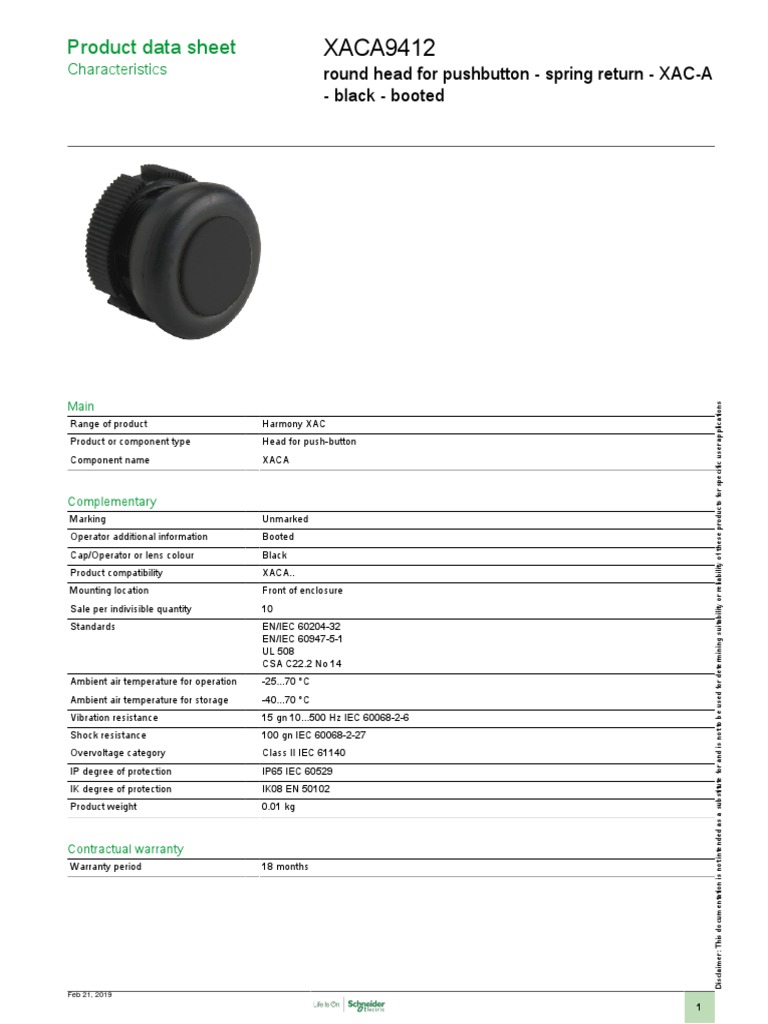 XACA9412 Push Button Data Sheet | PDF | Technology & Engineering