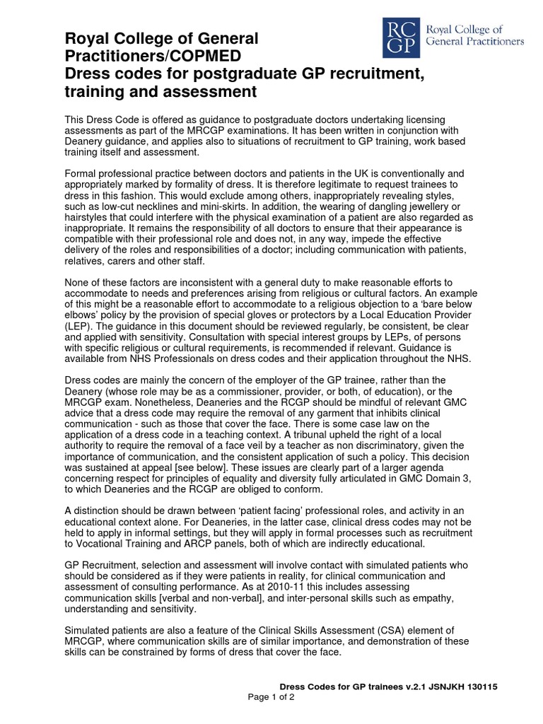 Dress Code Guidance for GP Trainees | PDF | Test (Assessment ...