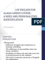 Features of English For Agribusiness Course: A Need and Personalities Identification