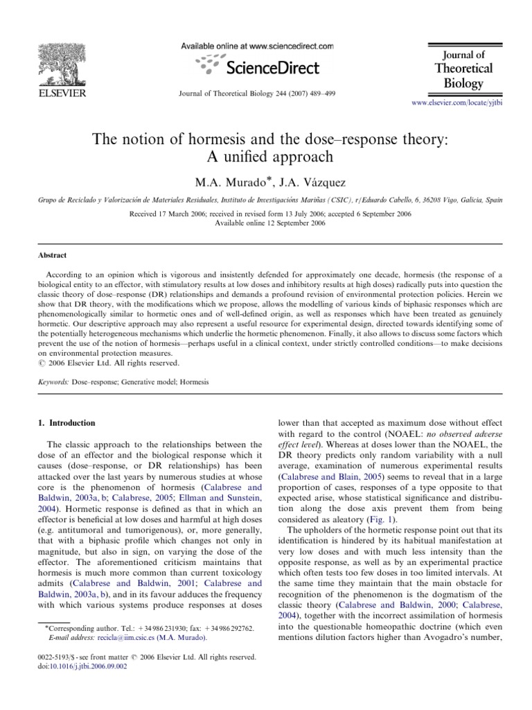 The Notion of Hormesis and The Dose-Response Theory: A Unified Approach ...