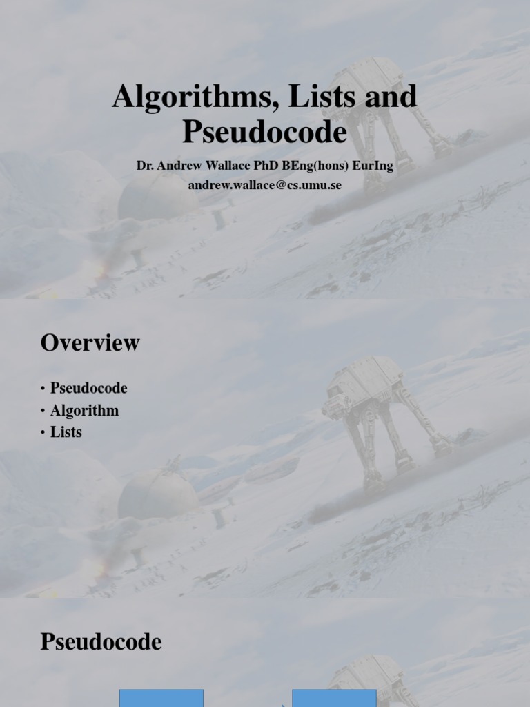 Algorithms, Lists and Pseudocode: Dr. Andrew Wallace PHD Beng (Hons ...
