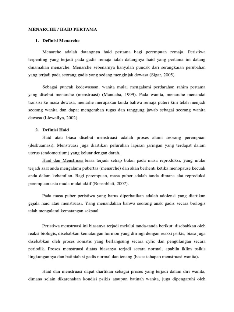 Menarche Haid Pertama 1 Definisi Menarche