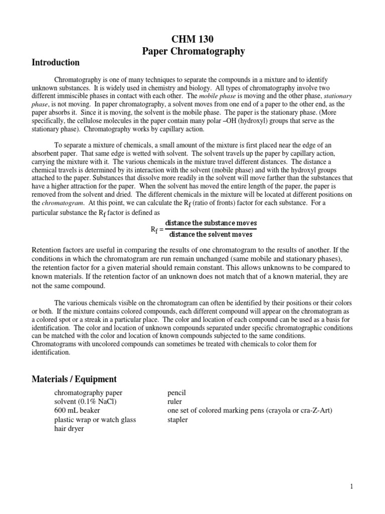 Lab 5 CHM130LL Paper Chromatography w Answer Key.pdf Chromatography