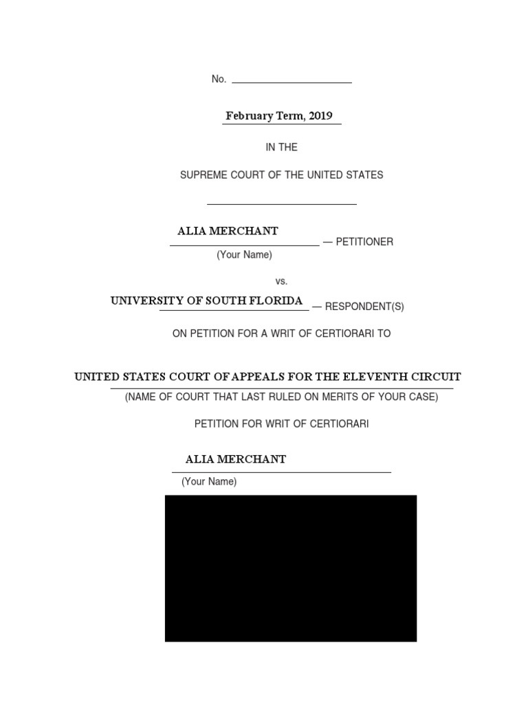 US Supreme Court Writ For Certiorari | PDF | Fourteenth Amendment To ...