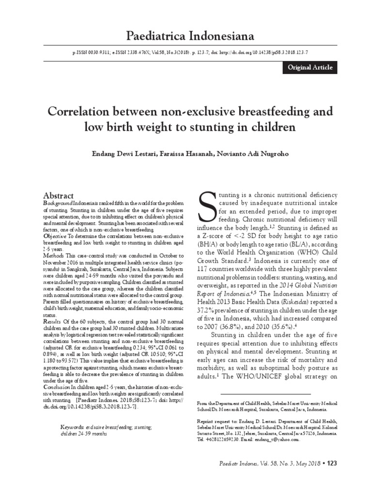 Correlation Between NonExclusive Breastfeeding and Low Birth Weight To