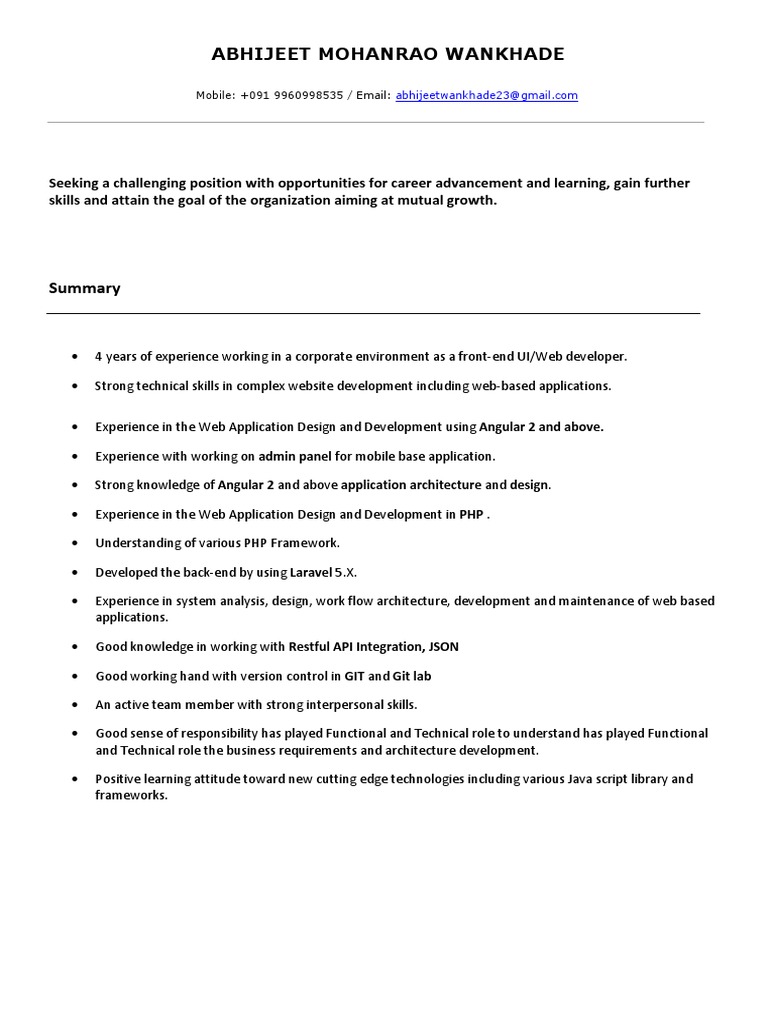Angular Developer Resume - 4 Years Experience | PDF | Web Application ...