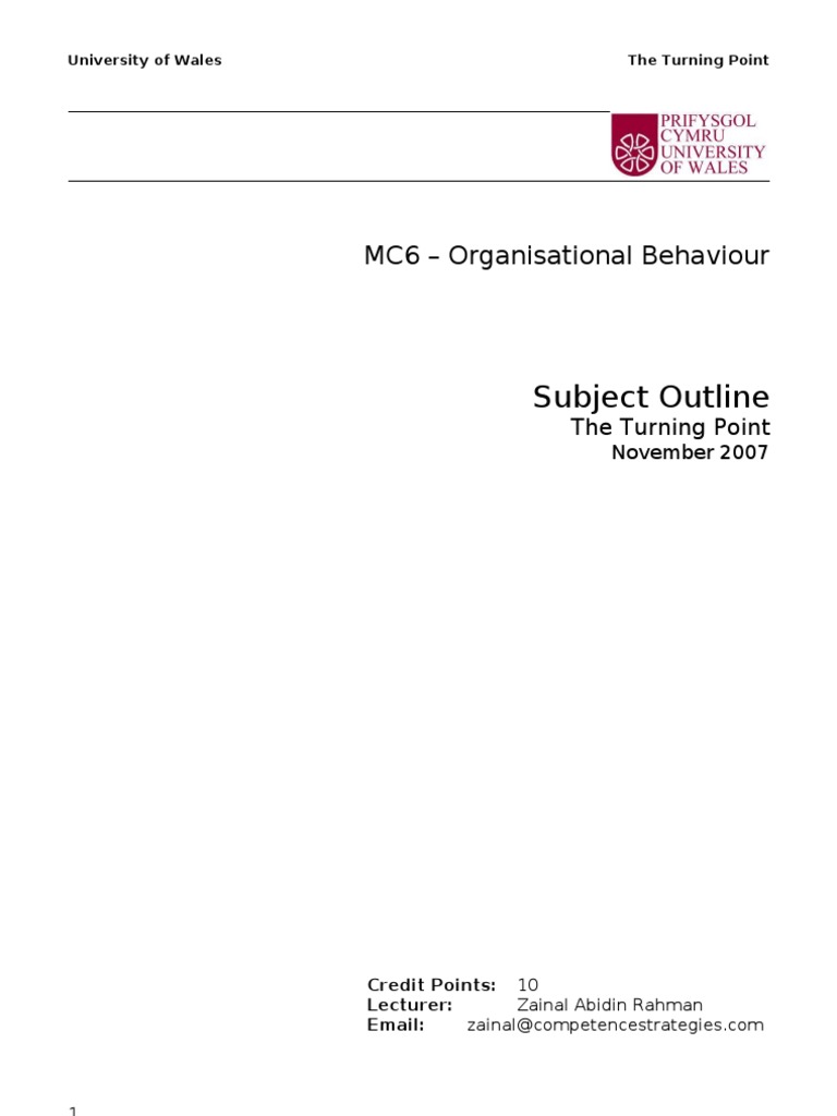Organisational Behaviour Course Outline | PDF | Organizational Behavior ...