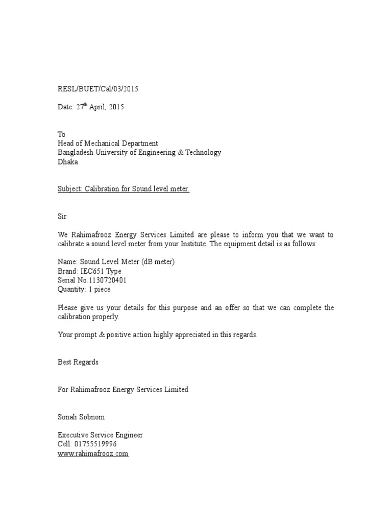 Calibration Letter PDF