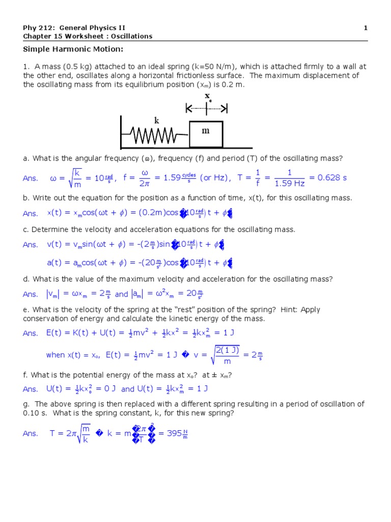 Phy212 Ch15 Worksheet Key Pendulum Frequency