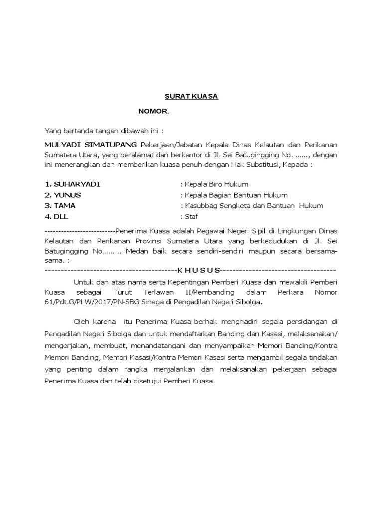 Contoh Surat Kuasa Khusus Kasasi Kumpulan Contoh Surat