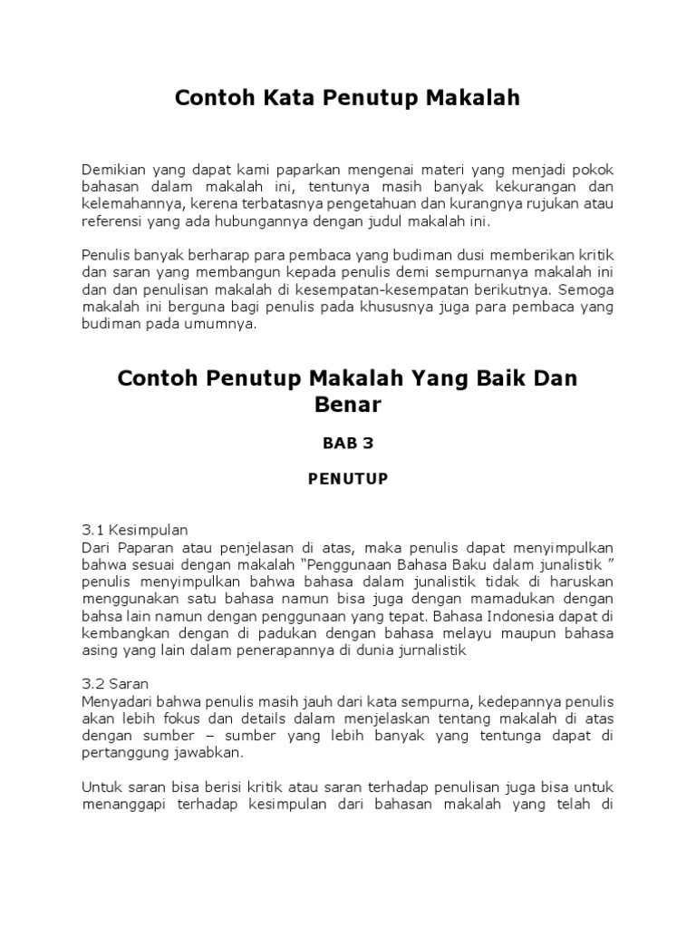 Contoh Kata Penutup Makalah | PDF